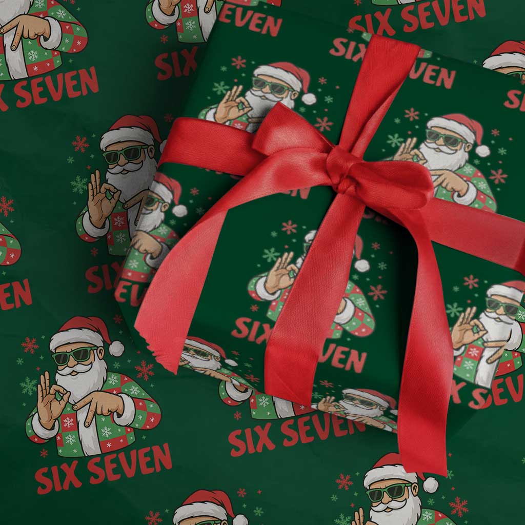 Cool Santa Six Seven Meme Christmas Wrapping Paper Roll Funny 67 Holiday Hand Sign with Hipster Vibes - Wonder Print Shop
