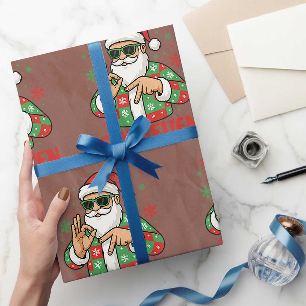 Cool Santa Six Seven Meme Christmas Wrapping Paper Roll Funny 67 Holiday Hand Sign with Hipster Vibes - Wonder Print Shop