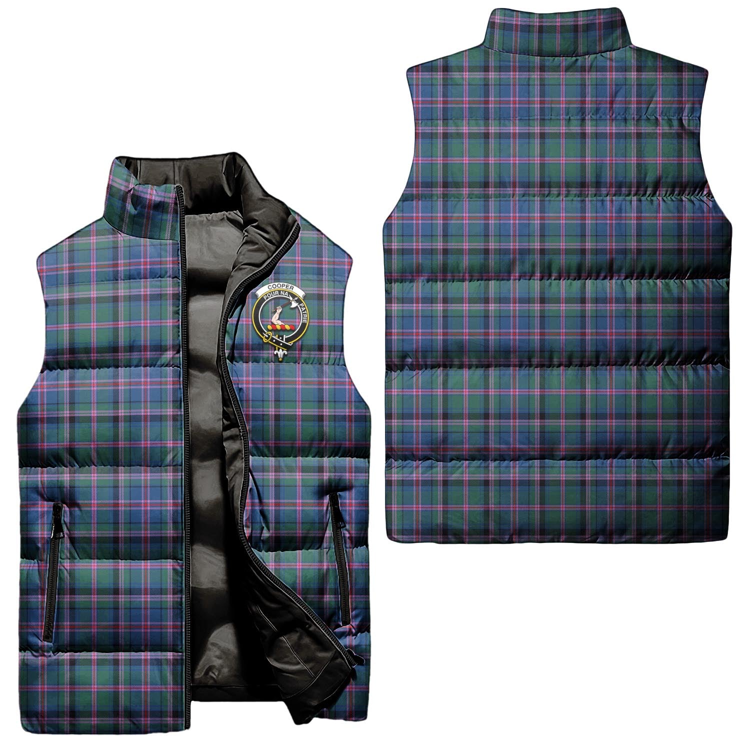 cooper-clan-puffer-vest-family-crest-plaid-sleeveless-down-jacket