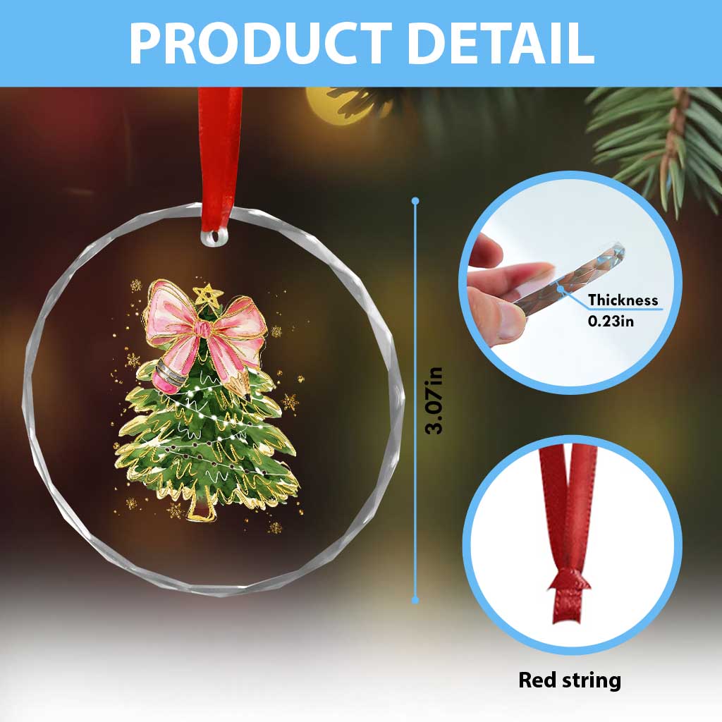 Coquette Bow Christmas Crystal Glass Ornament Cute Teacher Xmas Tree Pink - Wonder Print Shop