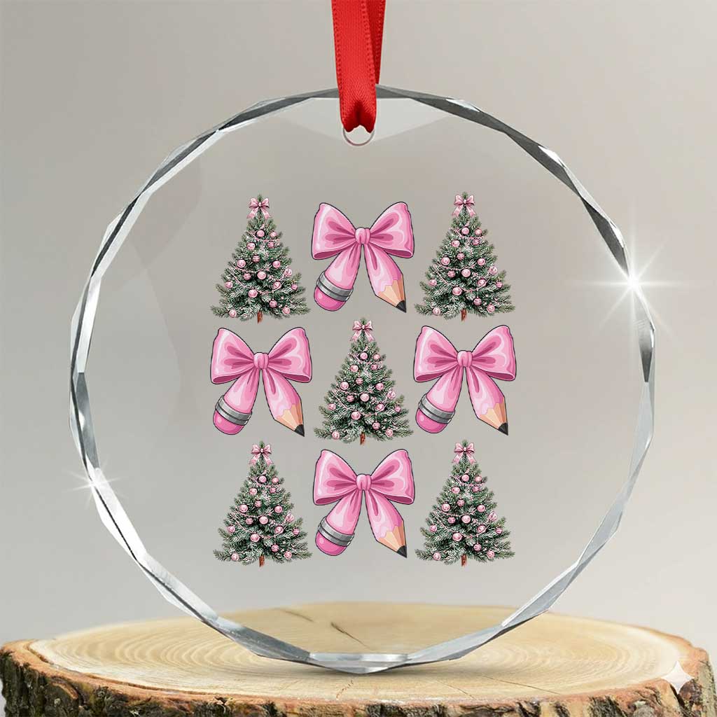 Coquette Bow Christmas Crystal Glass Ornament Girly Xmas Tree Teacher Pencil Bow - Wonder Print Shop