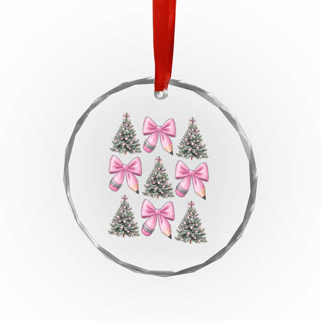 Coquette Bow Christmas Crystal Glass Ornament Girly Xmas Tree Teacher Pencil Bow - Wonder Print Shop