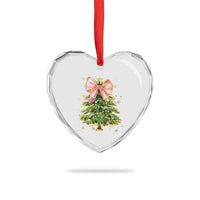 Coquette Bow Christmas Heart Crystal Glass Ornament Cute Teacher Xmas Tree Pink - Wonder Print Shop