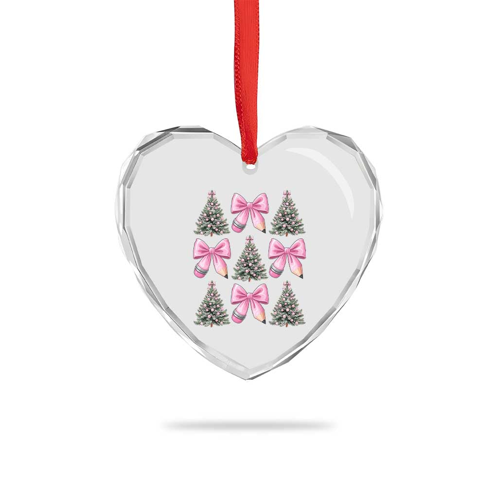 Coquette Bow Christmas Heart Crystal Glass Ornament Girly Xmas Tree Teacher Pencil Bow - Wonder Print Shop