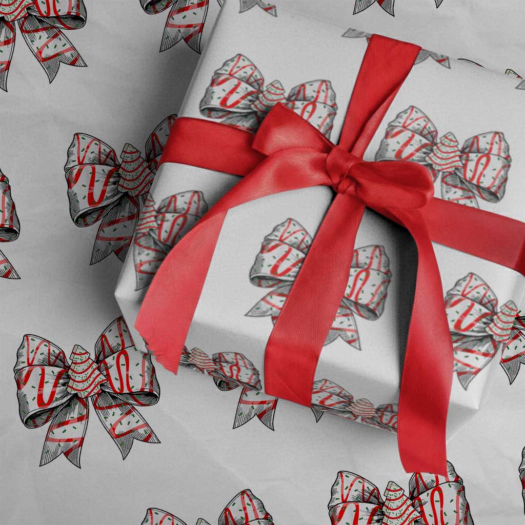 Coquette Bow Christmas Tree Cake Wrapping Paper Roll Xmas Vibes