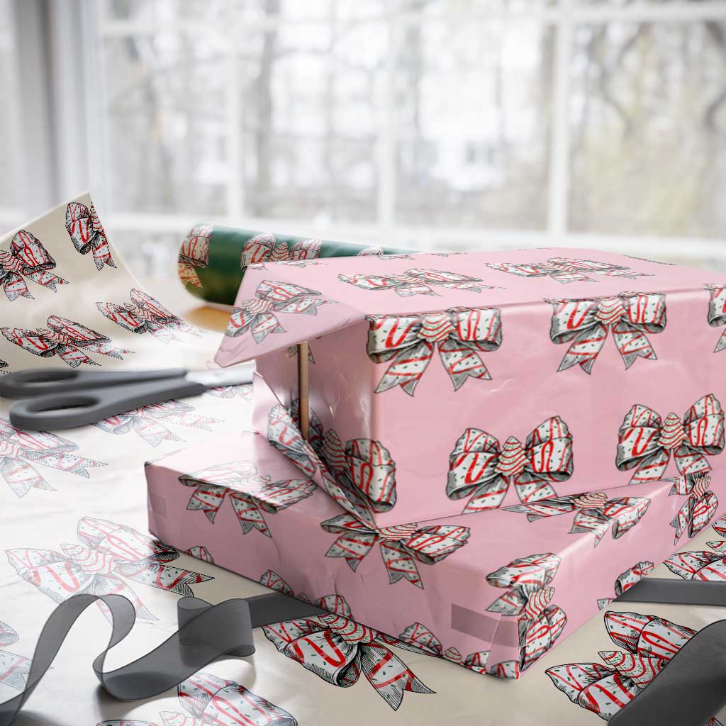 Coquette Bow Christmas Tree Cake Wrapping Paper Roll Xmas Vibes