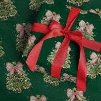Coquette Bow Christmas Wrapping Paper Roll Cute Teacher Xmas Tree Pink - Wonder Print Shop