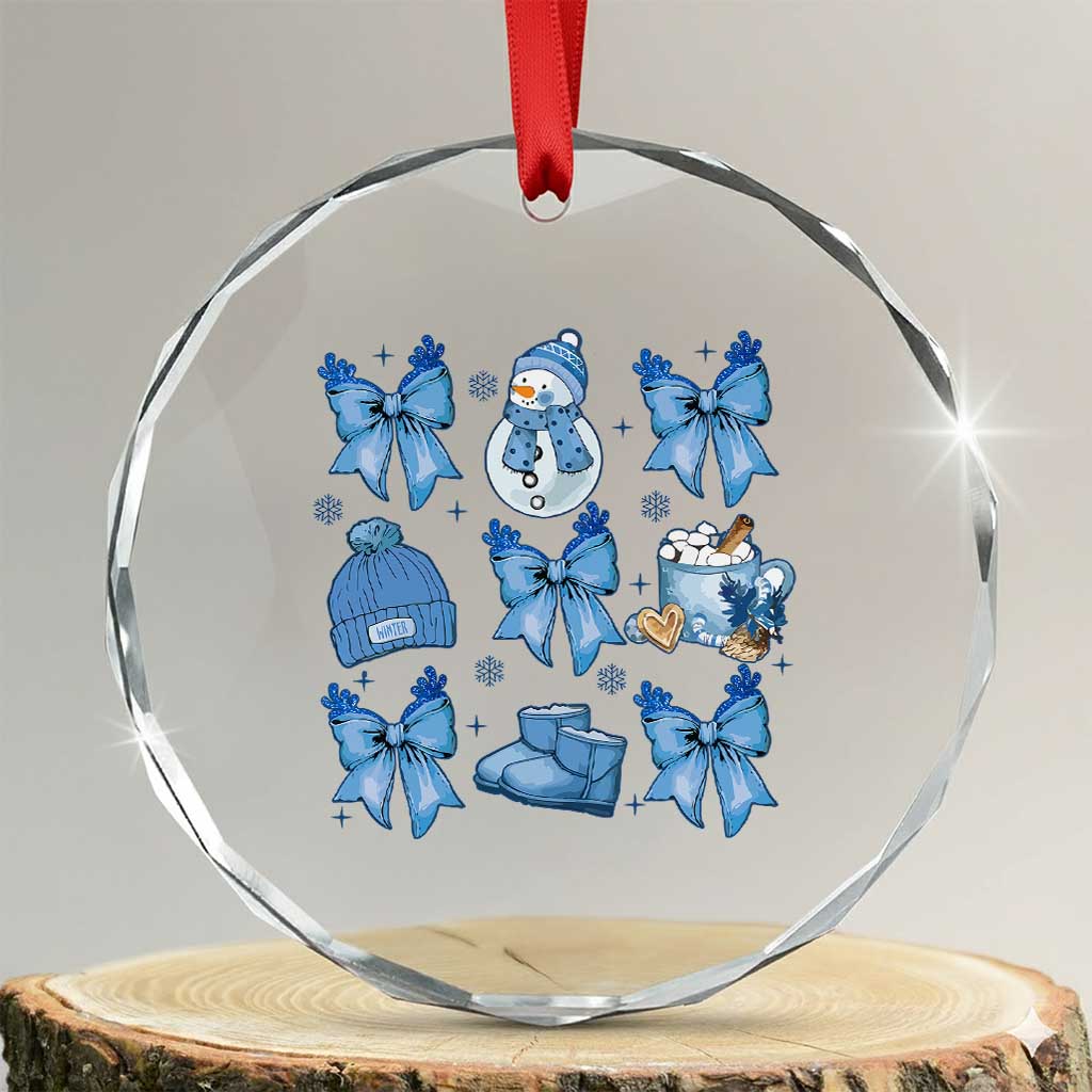 Coquette Bow Crystal Glass Ornament Cozy Winter Xmas Gift Blue Holiday TS10