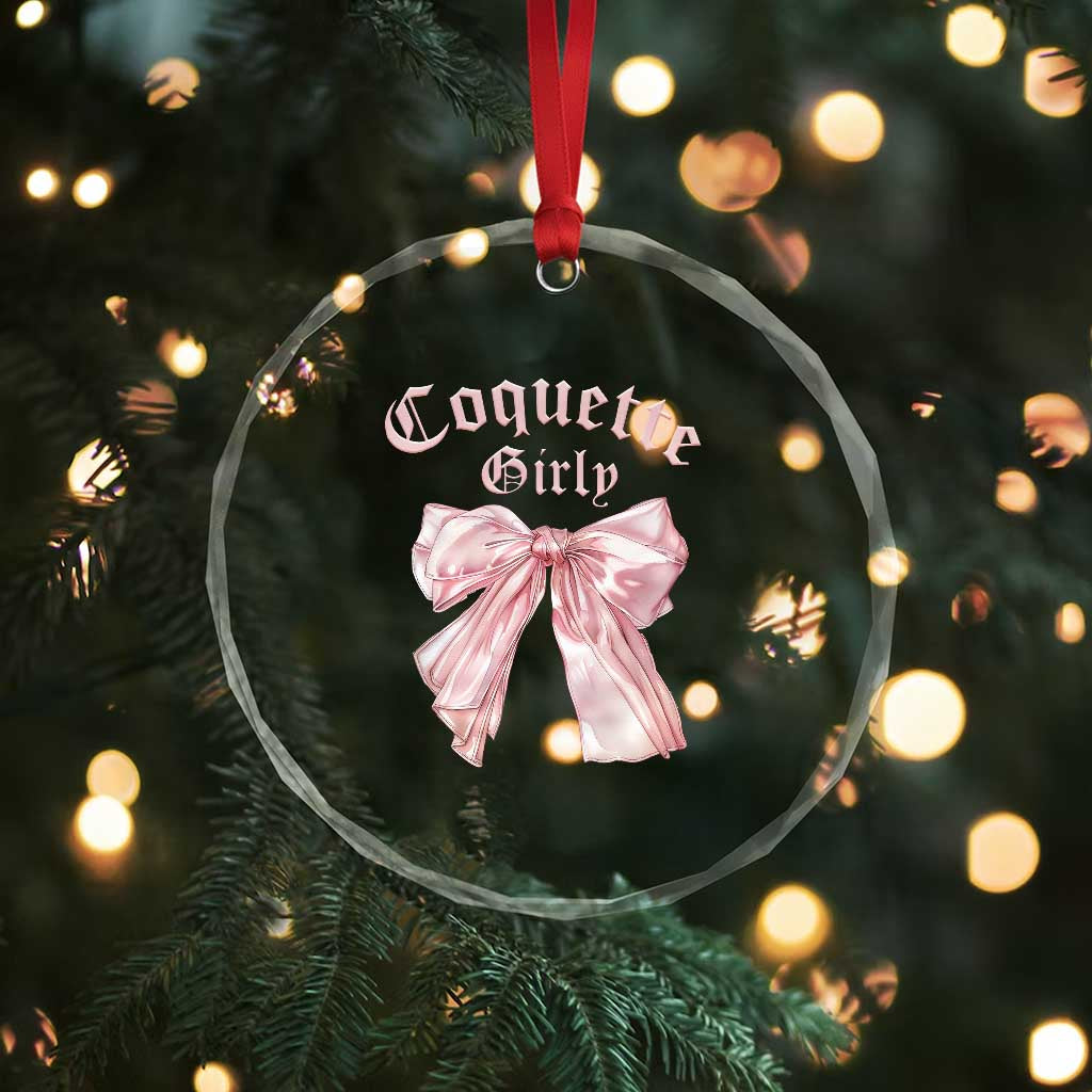 Coquette Girly Crystal Glass Ornament Pink Bow TS02