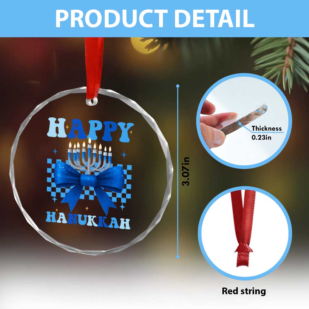 Coquette Hanukkah Crystal Glass Ornament Jewish Menorah Bow Girls - Wonder Print Shop