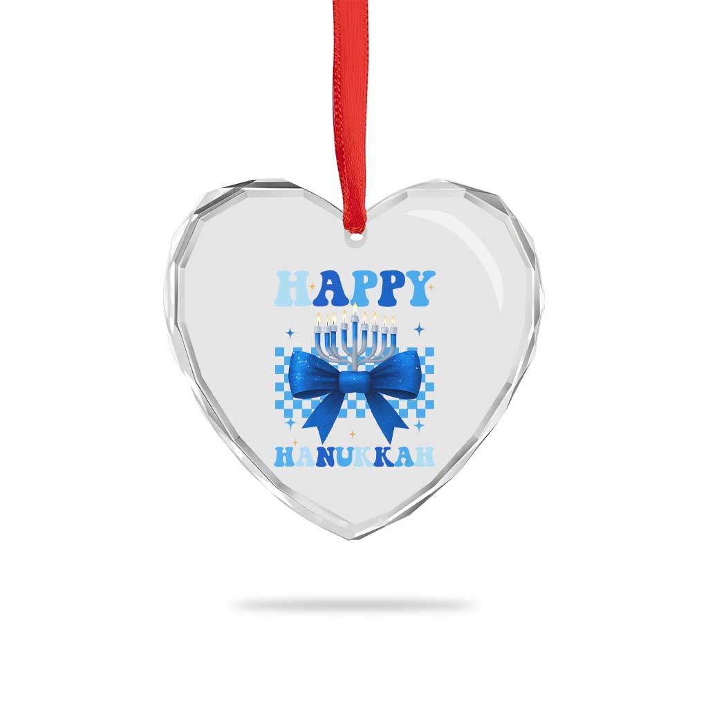 Coquette Hanukkah Heart Crystal Glass Ornament Jewish Menorah Bow Girls - Wonder Print Shop