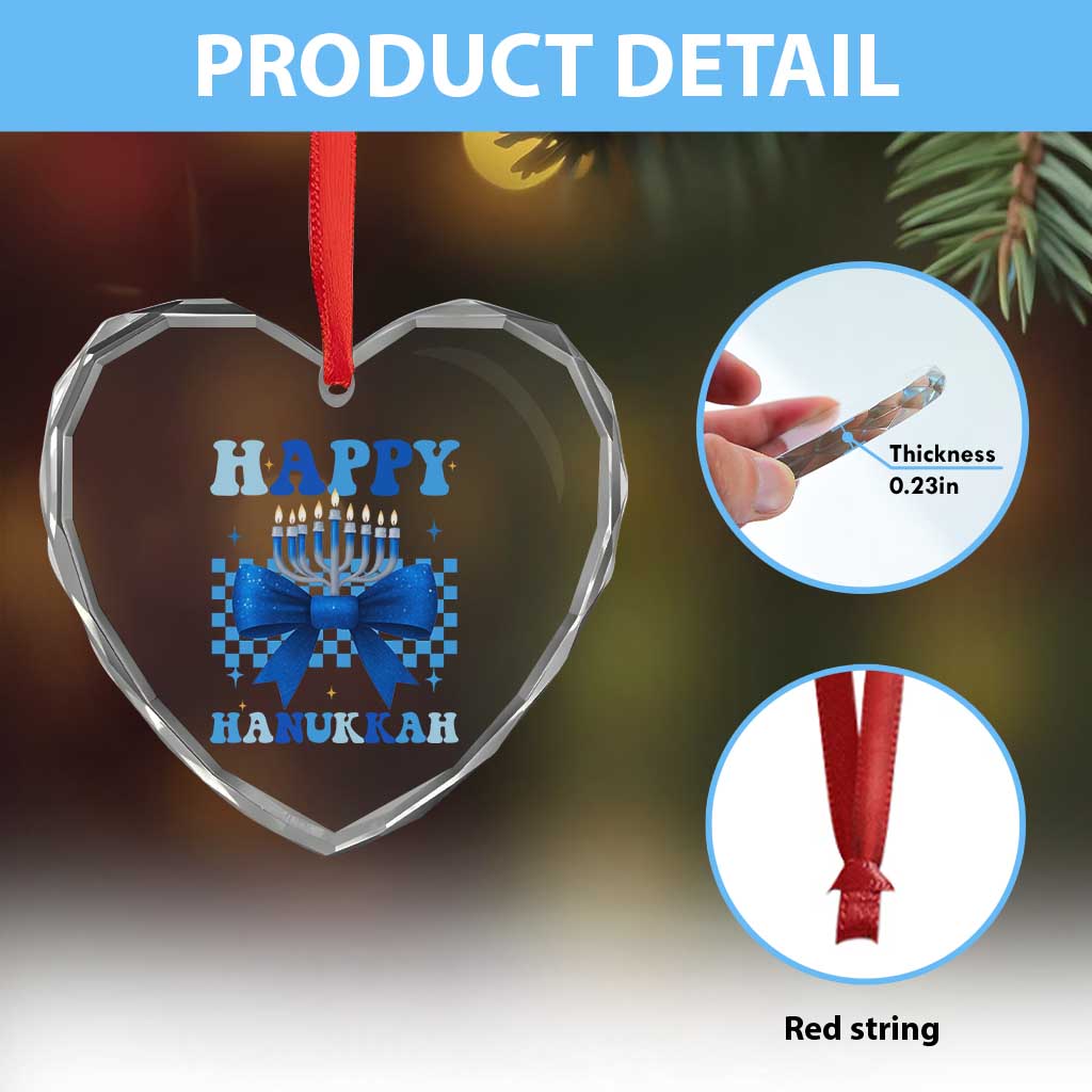 Coquette Hanukkah Heart Crystal Glass Ornament Jewish Menorah Bow Girls - Wonder Print Shop