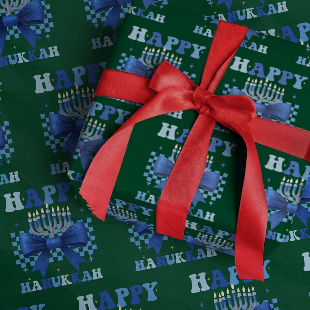 Coquette Hanukkah Wrapping Paper Roll Jewish Menorah Bow Girls - Wonder Print Shop