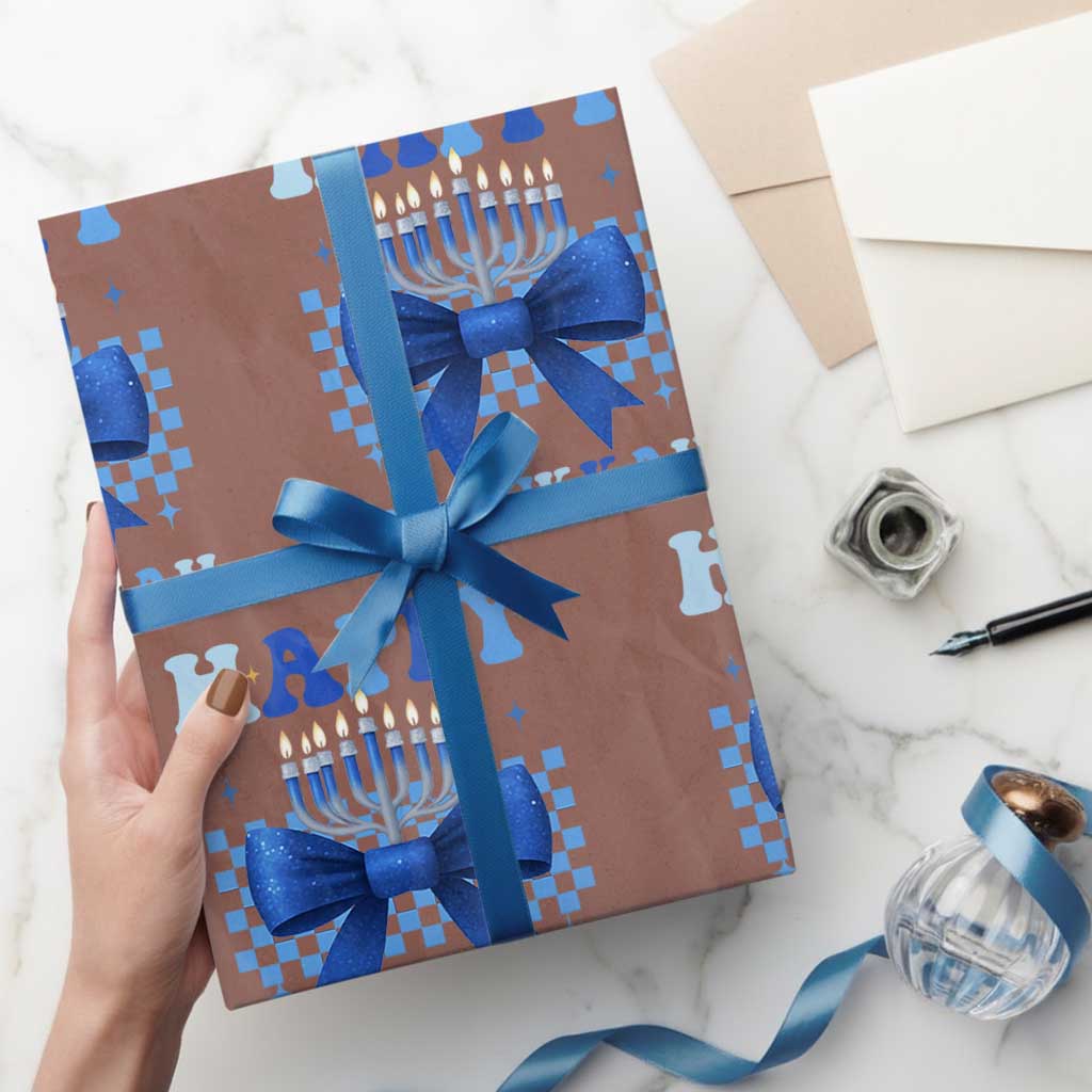 Coquette Hanukkah Wrapping Paper Roll Jewish Menorah Bow Girls - Wonder Print Shop