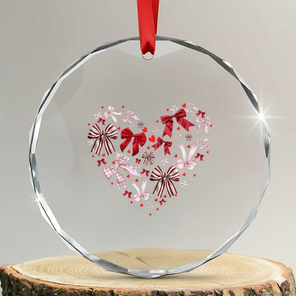 Coquette Valentine's Day Heart Bow Crystal Glass Ornament