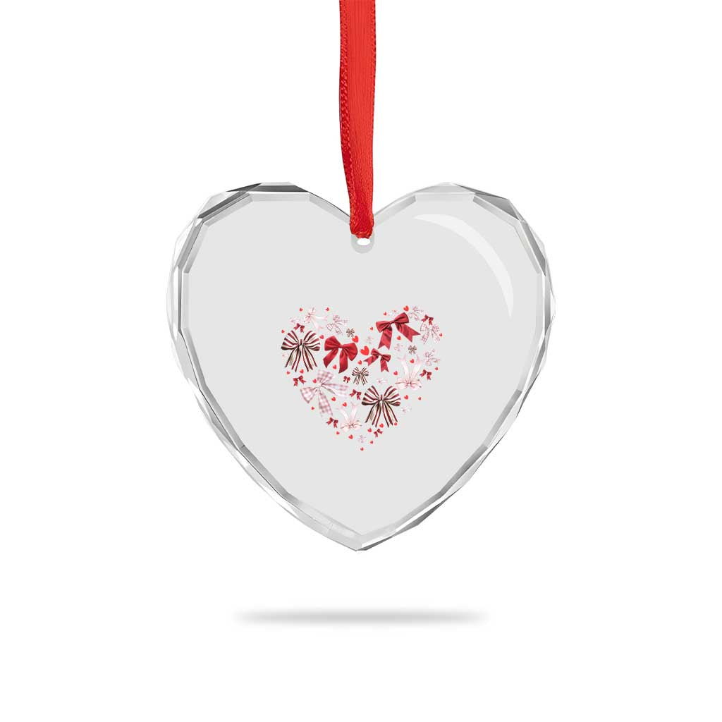 Coquette Valentine's Day Heart Bow Heart Crystal Glass Ornament