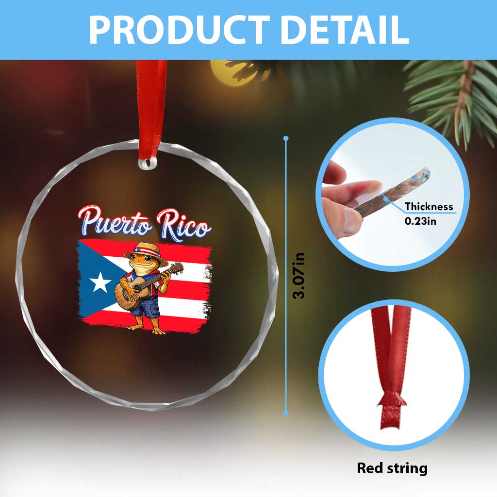 Coqui Frog Puerto Rico Flag Crystal Glass Ornament Puerto Rican Taino Boricua