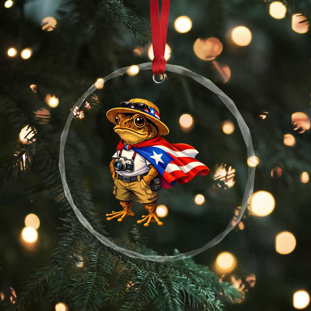 Coqui Frog Puerto Rico Flag Crystal Glass Ornament Puerto Rican Taino Boricua Vibes