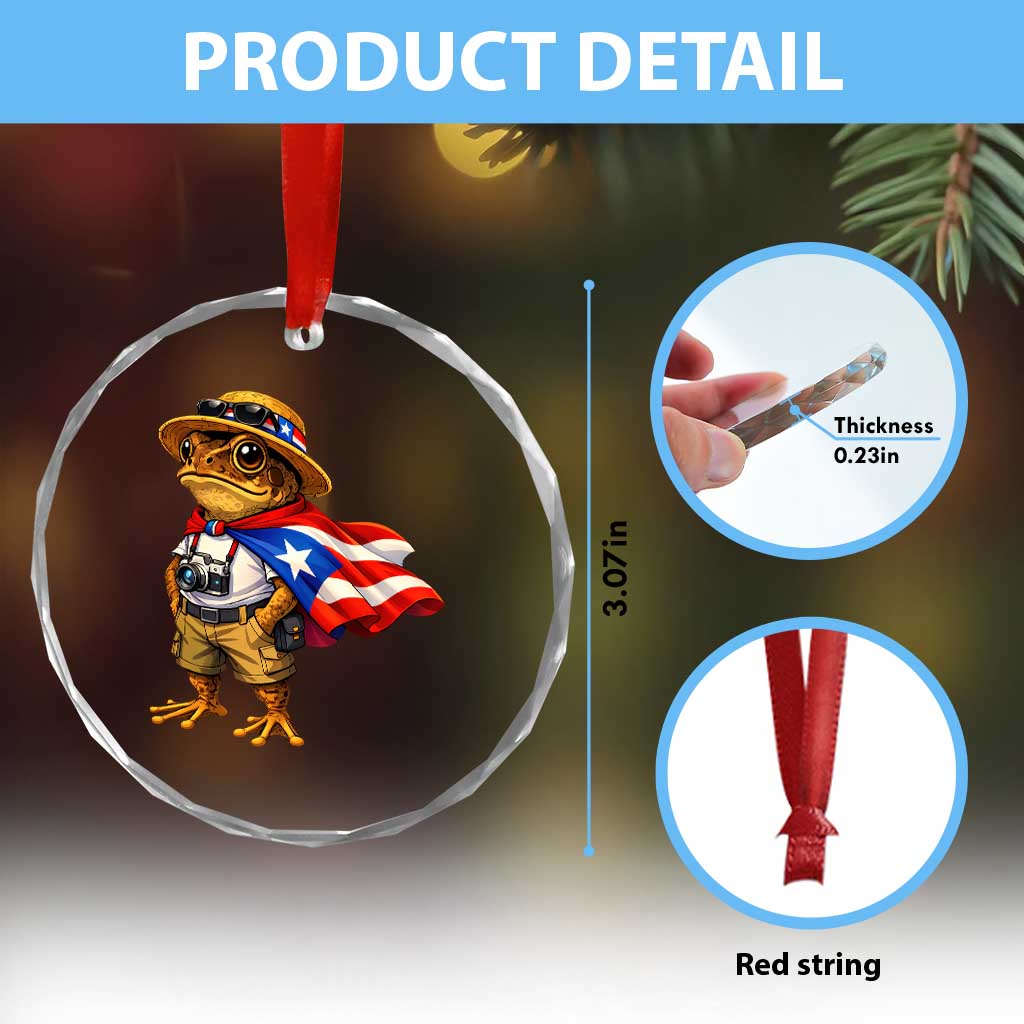 Coqui Frog Puerto Rico Flag Crystal Glass Ornament Puerto Rican Taino Boricua Vibes