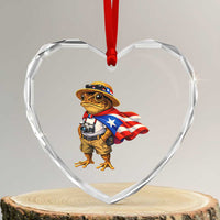 Coqui Frog Puerto Rico Flag Heart Crystal Glass Ornament Puerto Rican Taino Boricua Vibes