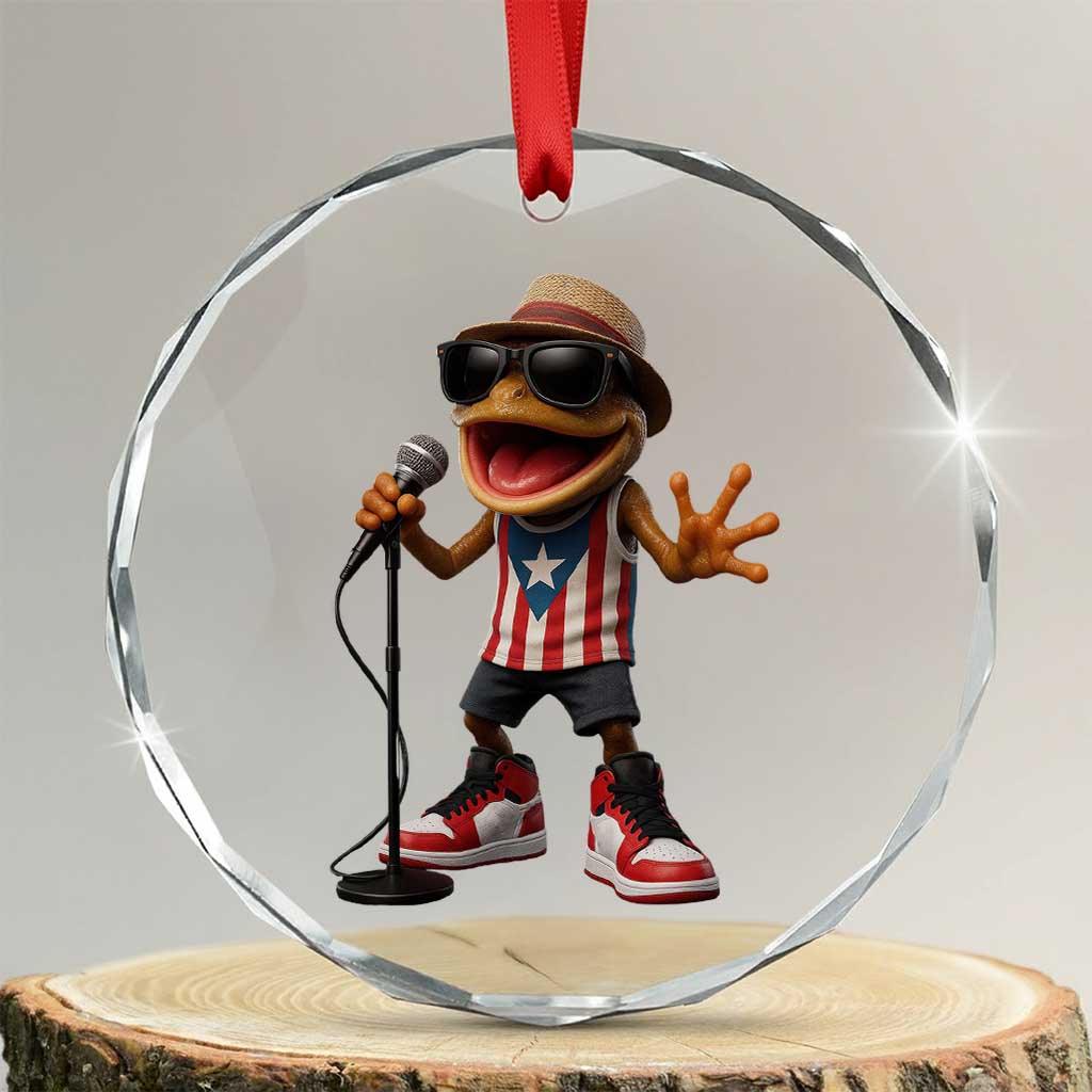 Coqui Puerto Rican Flag Crystal Glass Ornament Taino Boricua Frog Singing - Wonder Print Shop