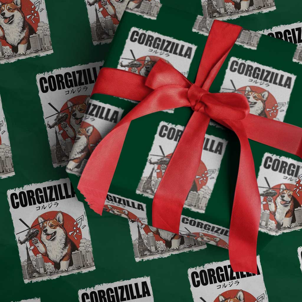 Corgizilla Giant Wrapping Paper Roll Funny Corgi Monster Roaring Tokyo Japan