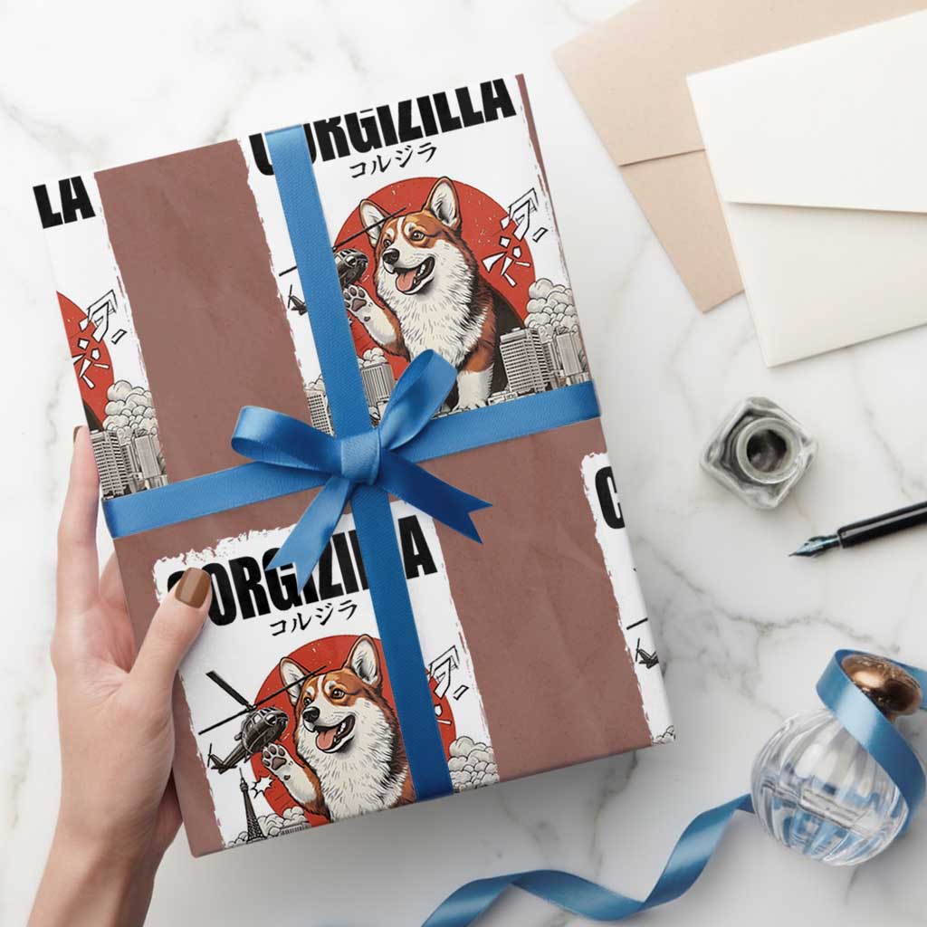 Corgizilla Giant Wrapping Paper Roll Funny Corgi Monster Roaring Tokyo Japan