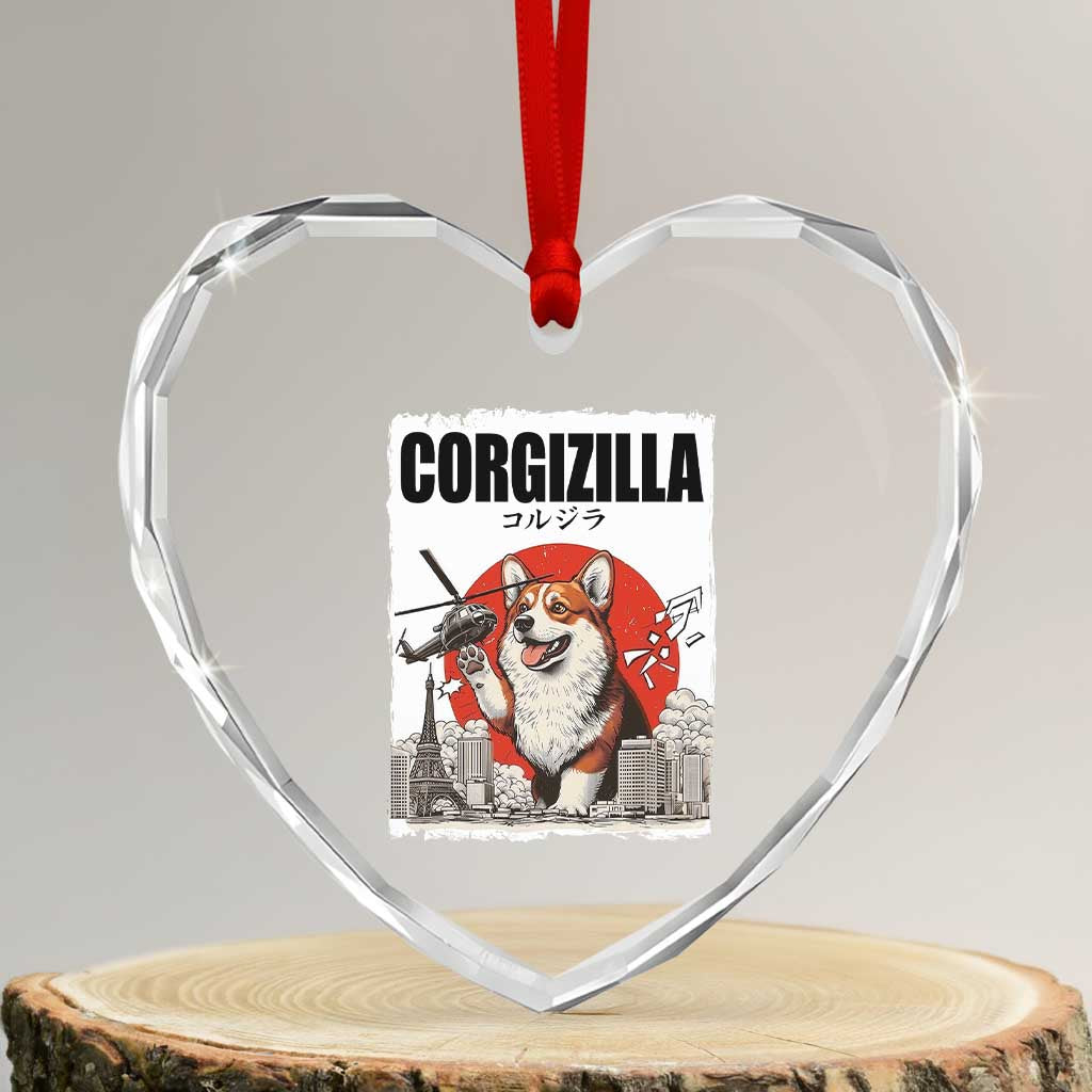 Corgizilla Giant Heart Crystal Glass Ornament Funny Corgi Monster Roaring Tokyo Japan