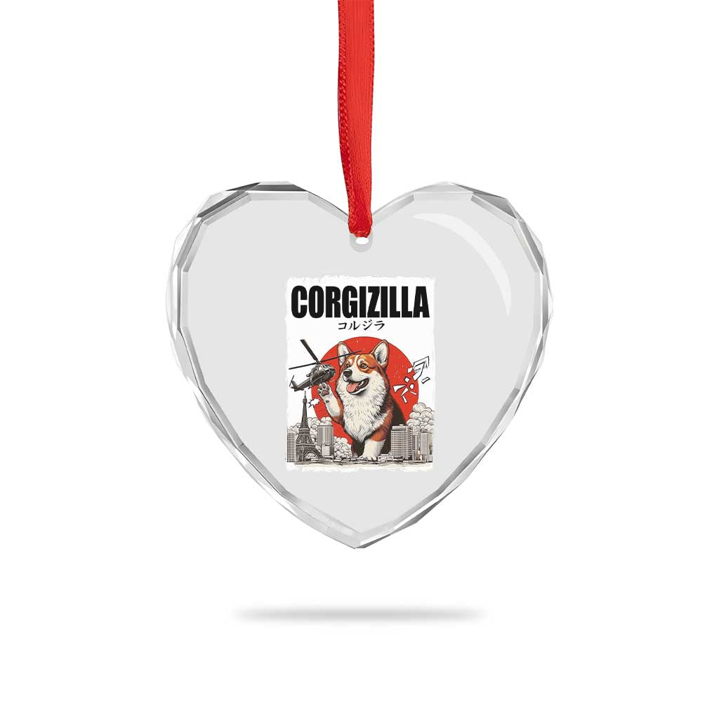 Corgizilla Giant Heart Crystal Glass Ornament Funny Corgi Monster Roaring Tokyo Japan