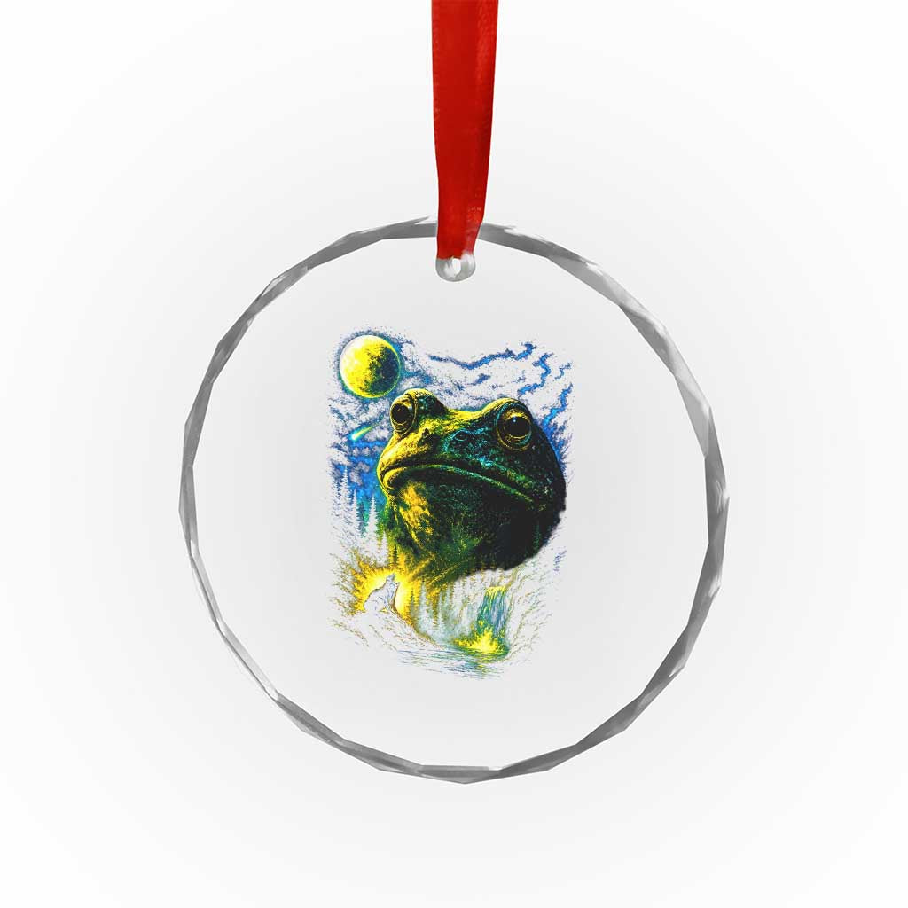 Cosmic Frog Howling At Moon Parody Graphic Crystal Glass Ornament Vintage 90s Retro Fantasy Meme
