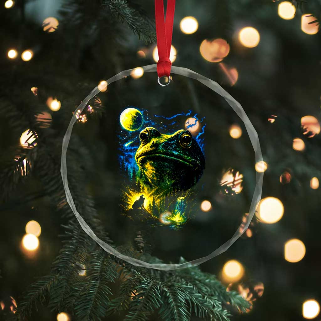 Cosmic Frog Howling At Moon Parody Graphic Crystal Glass Ornament Vintage 90s Retro Fantasy Meme