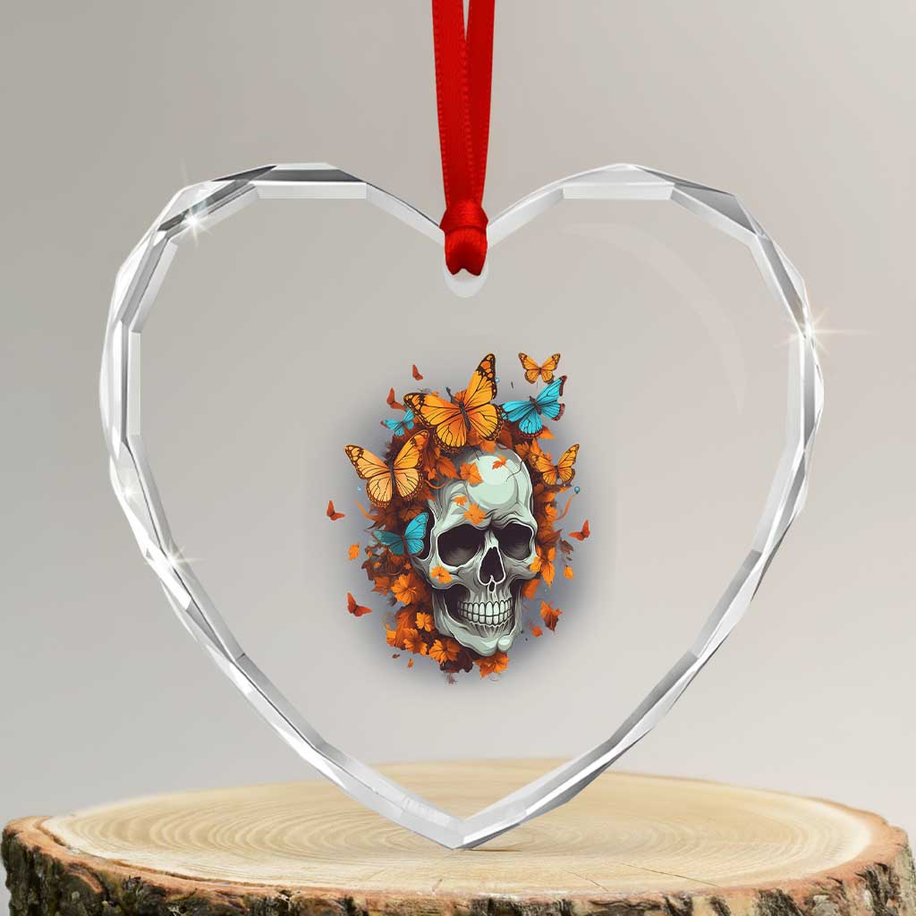 Cottagecore Floral Skull Heart Crystal Glass Ornament Butterfly Aesthetic - Wonder Print Shop