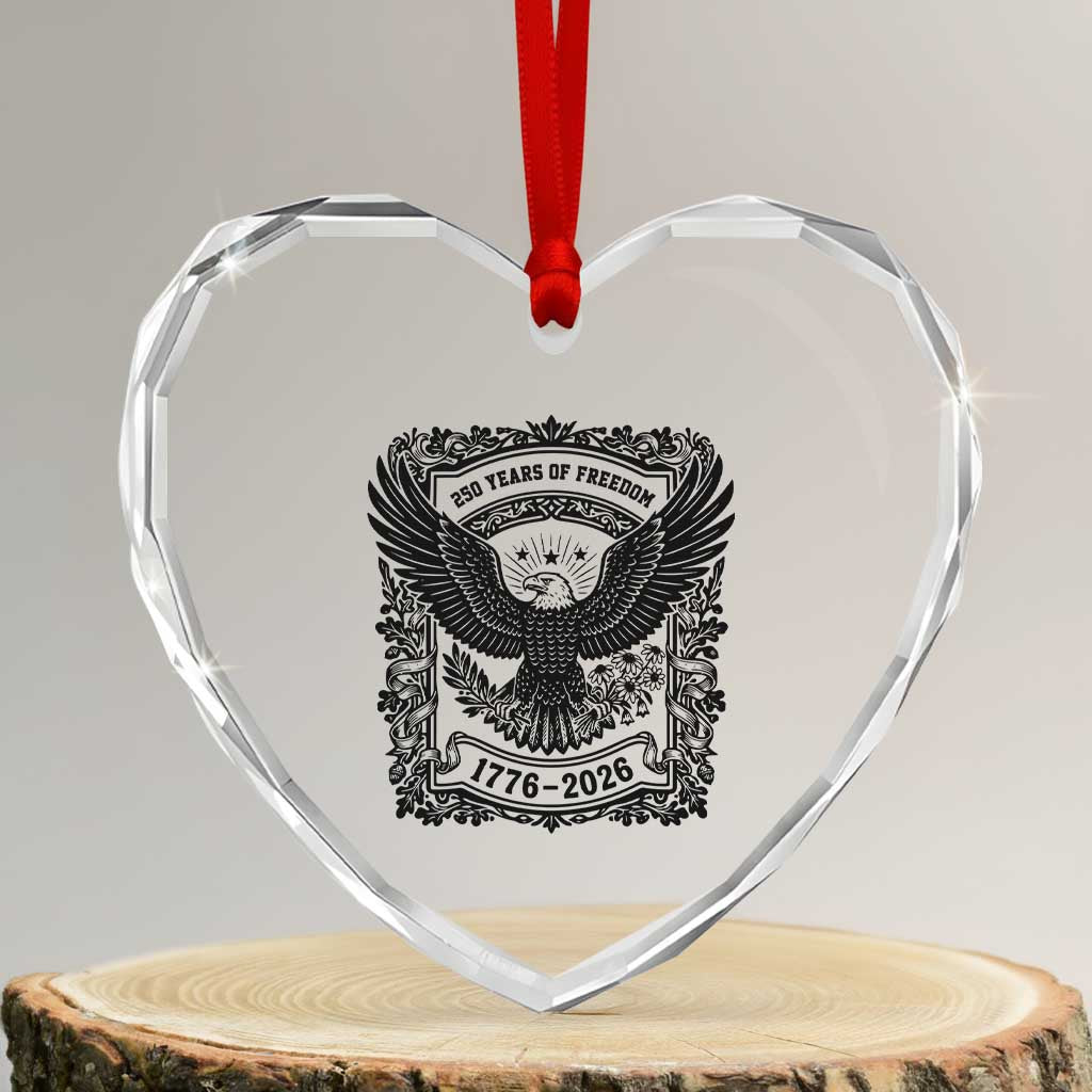 Cottagecore Patriotic Eagle 250th Anniversary USA Gift Heart Crystal Glass Ornament