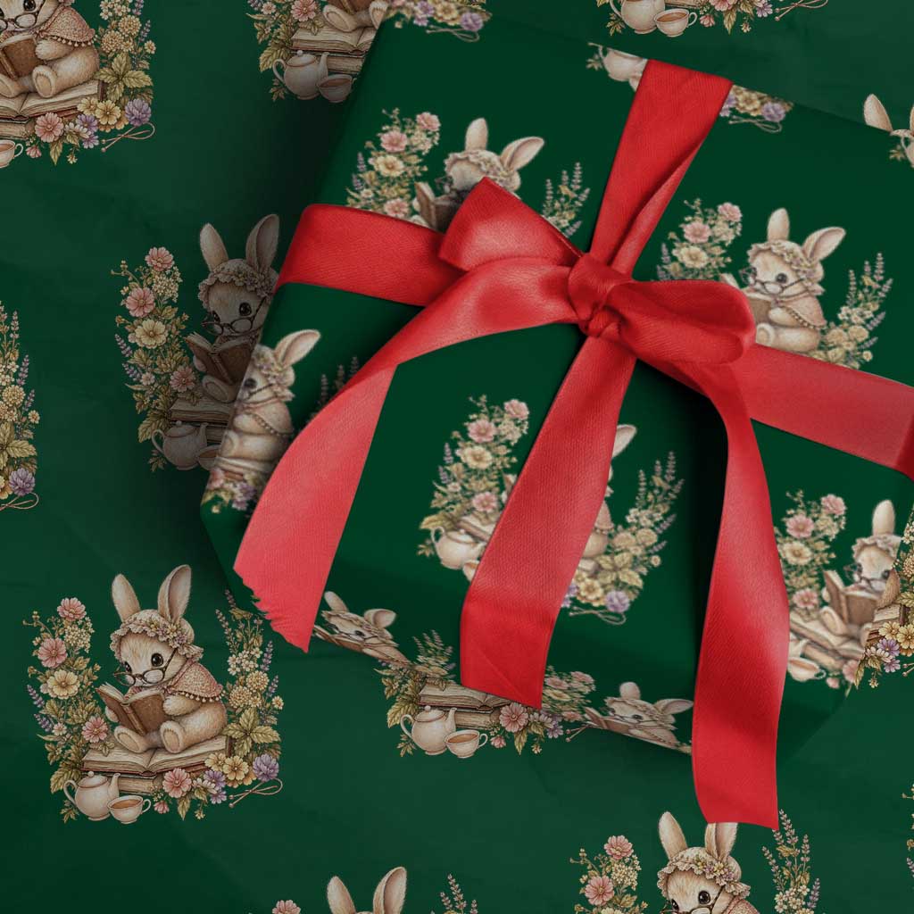 Cottagecore Rabbit Reading Book Wrapping Paper Roll Aesthetic Grandmacore Gift