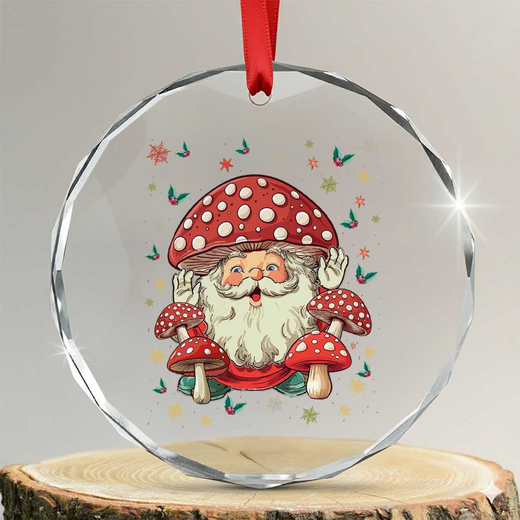 Cottagecore Santa Crystal Glass Ornament Retro Vintage Christmas Mushroom Core Claus Face - Wonder Print Shop