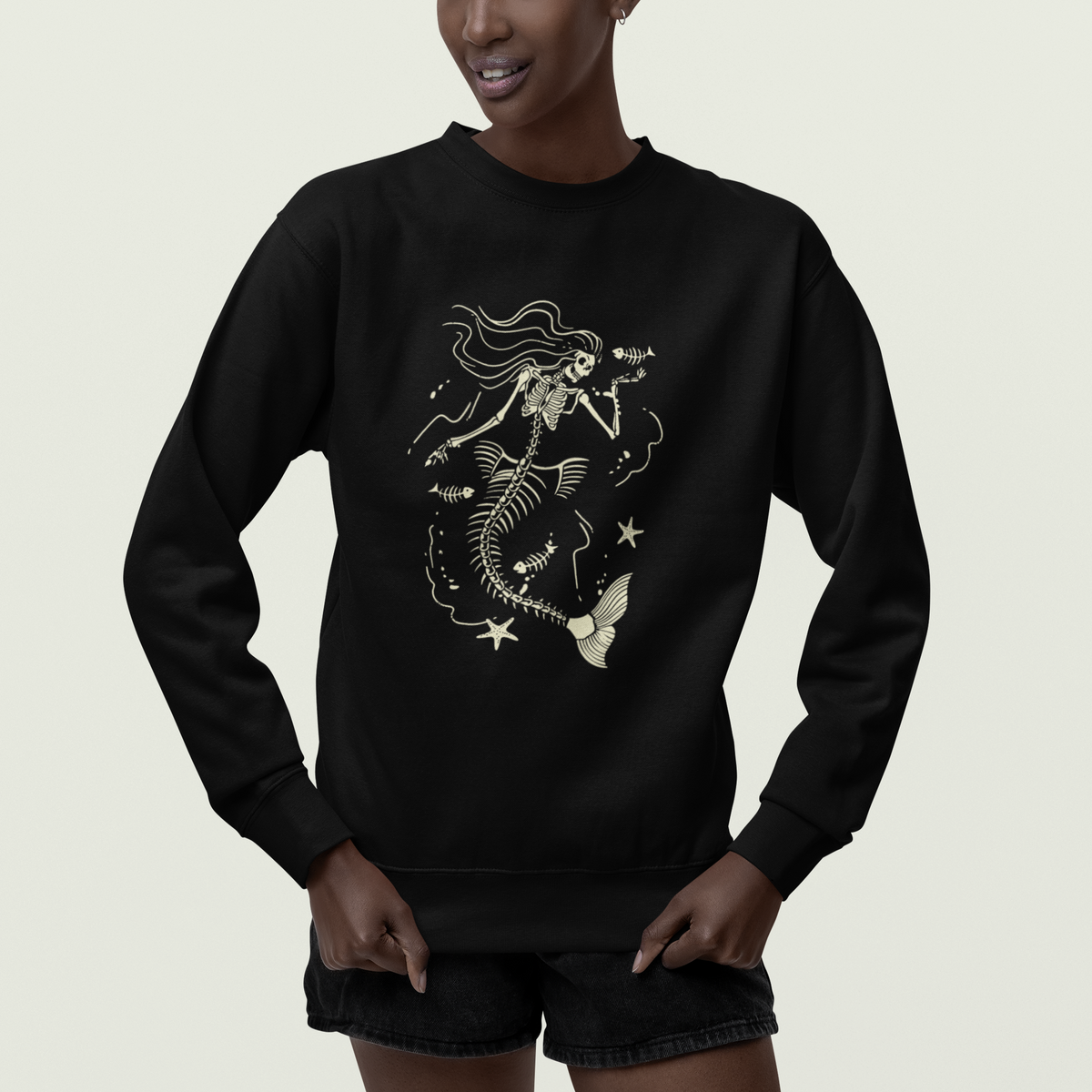 Halloween Mermaid Sweatshirt Mermaid Skeleton Spooky Season In Ocean - Wonder Print Shop