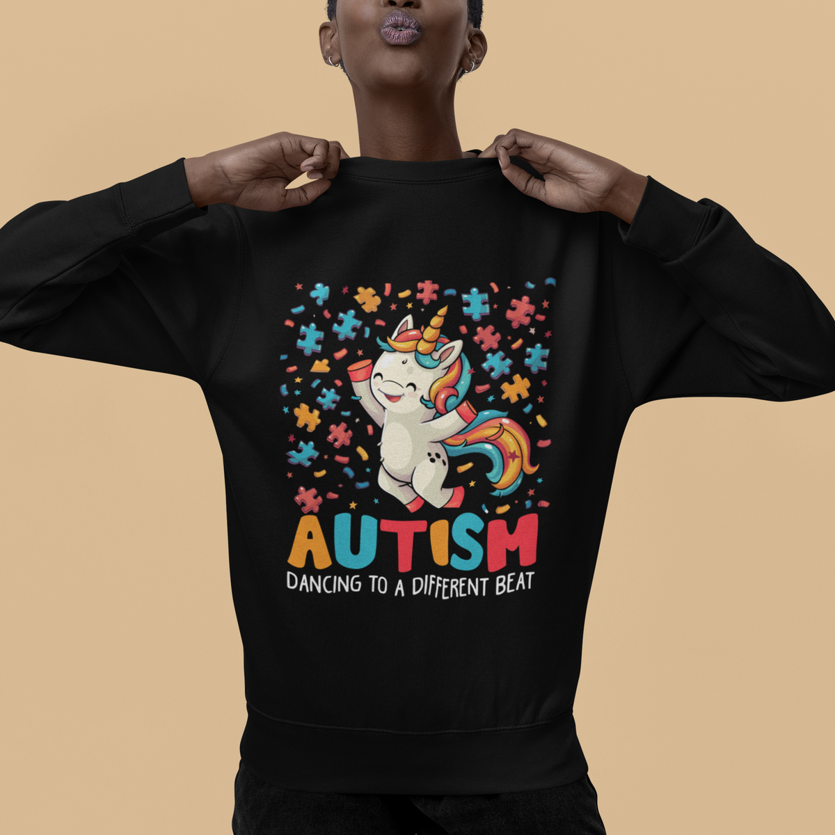 Autism Awareness Sweatshirt Puzzle Unicorn Dancing To A Different Beat - Wonder Print Shop