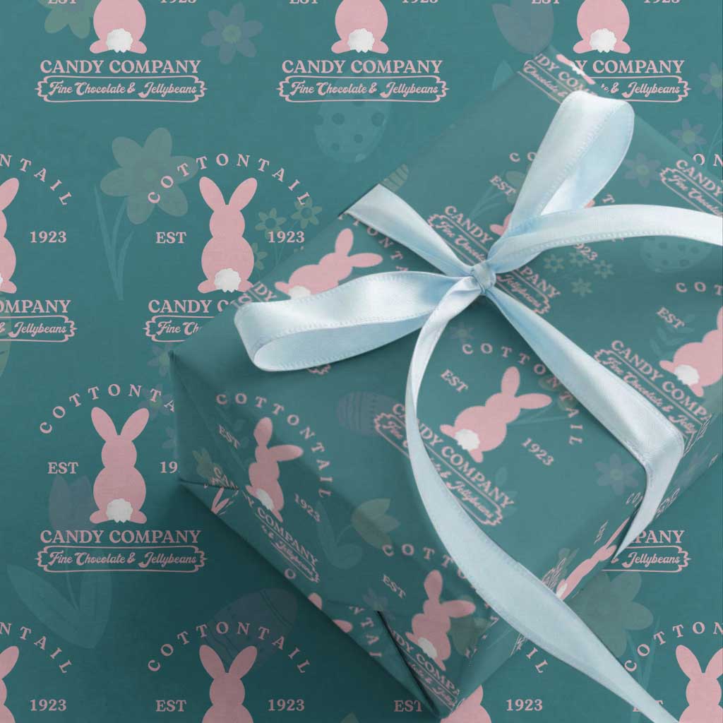 Cottontail Candy Company Vintage Easter Bunny Wrapping Paper Roll Retro Chocolate and Jellybeans Spring Lovers