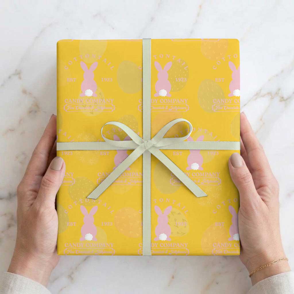 Cottontail Candy Company Vintage Easter Bunny Wrapping Paper Roll Retro Chocolate and Jellybeans Spring Lovers