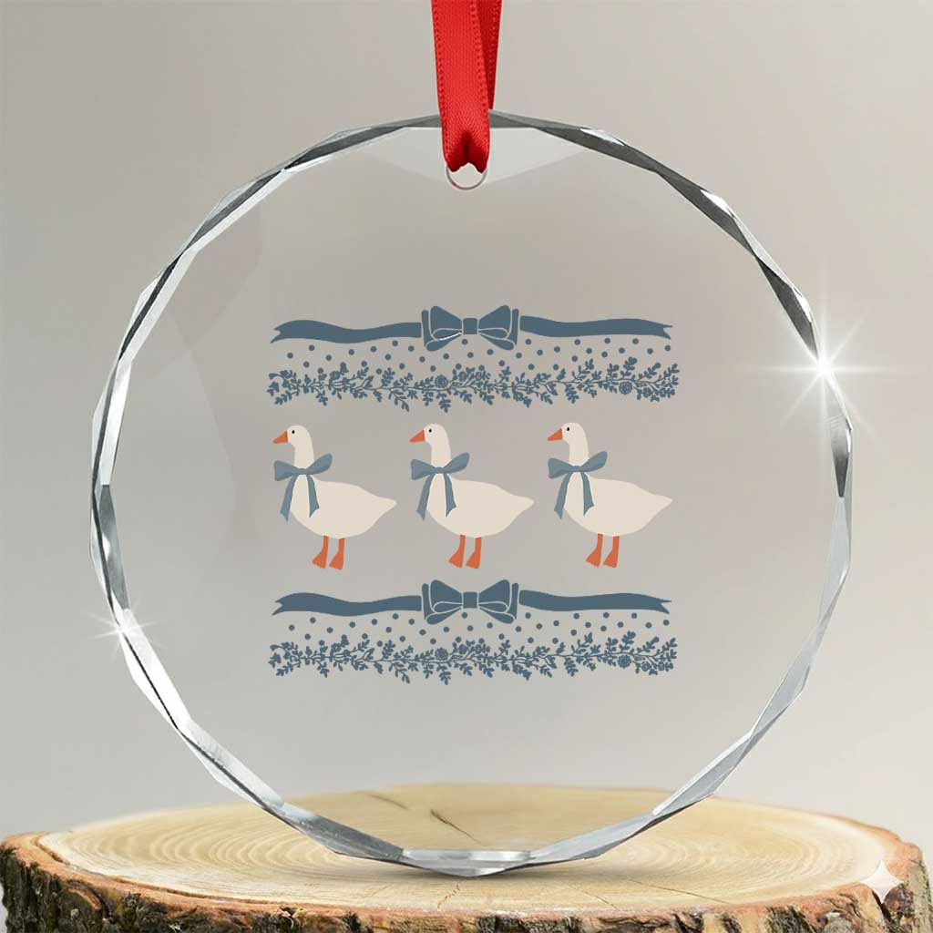 Country Goose 80s Crystal Glass Ornament 1980s Geese Blue Bowed Mama Goose TS02