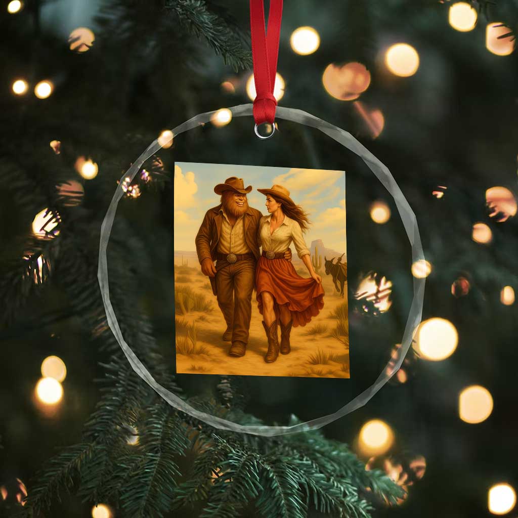Cowboy Bigfoot Crystal Glass Ornament Funny Sasquatch Dancing Cowgirl Western Country - Wonder Print Shop