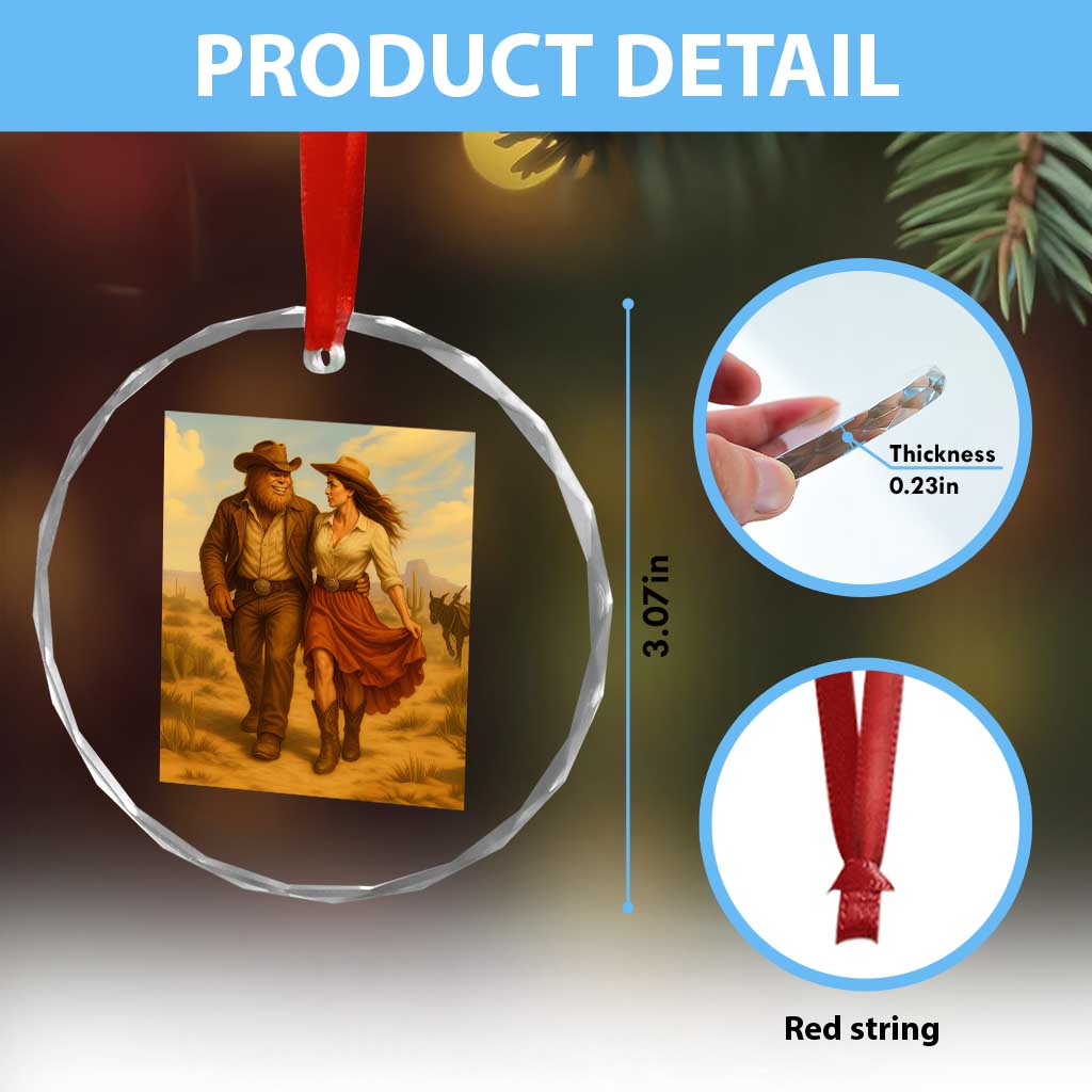 Cowboy Bigfoot Crystal Glass Ornament Funny Sasquatch Dancing Cowgirl Western Country - Wonder Print Shop