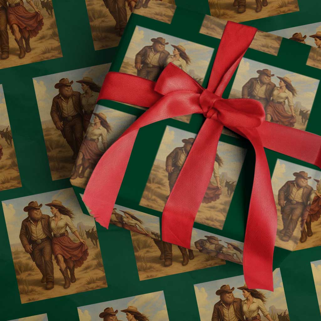 Cowboy Bigfoot Wrapping Paper Roll Funny Sasquatch Dancing Cowgirl Western Country - Wonder Print Shop