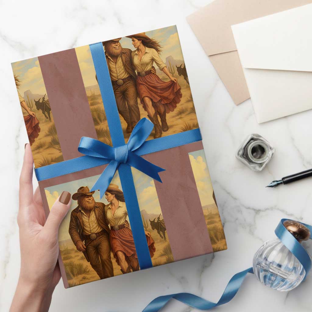 Cowboy Bigfoot Wrapping Paper Roll Funny Sasquatch Dancing Cowgirl Western Country - Wonder Print Shop