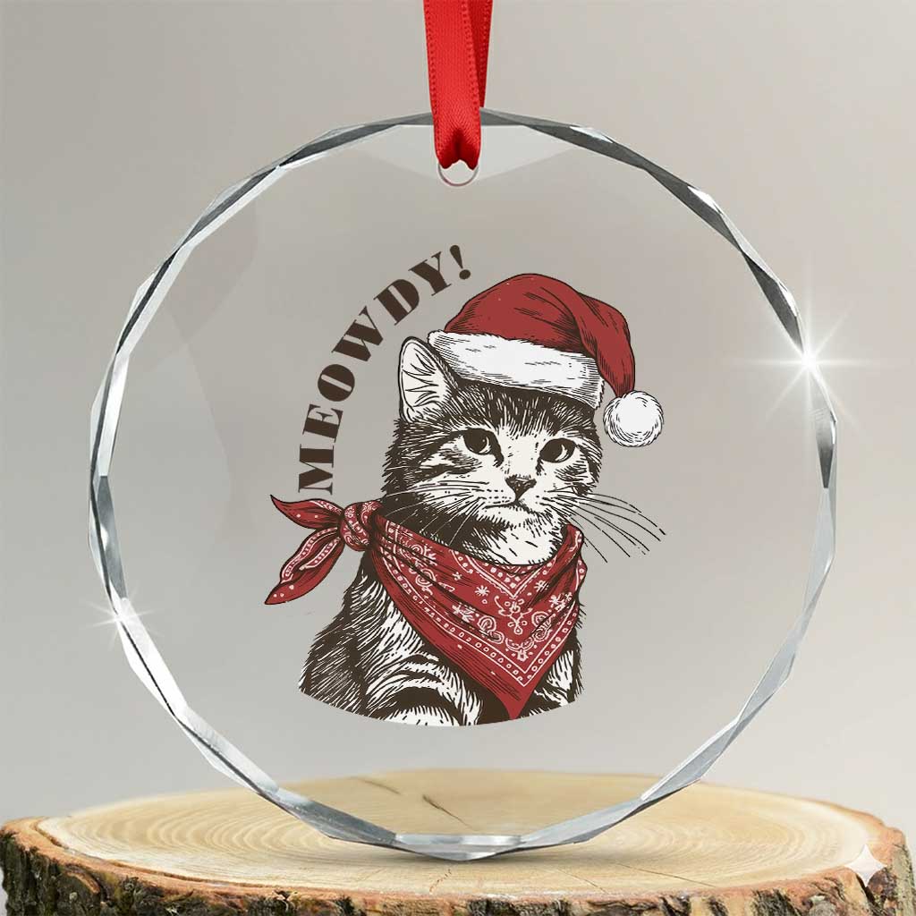 Cowboy Cat Christmas Crystal Glass Ornament Meowdy Western Rodeo - Wonder Print Shop