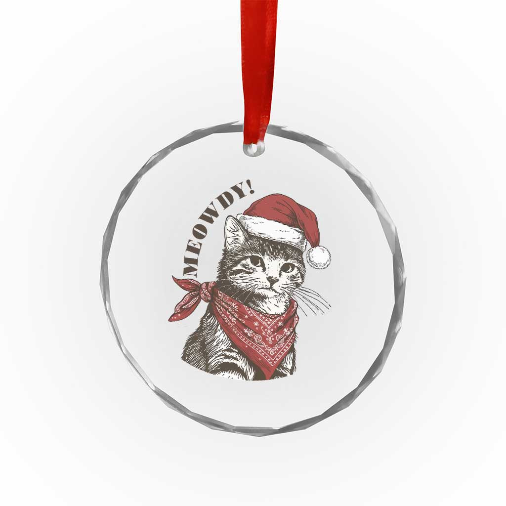 Cowboy Cat Christmas Crystal Glass Ornament Meowdy Western Rodeo - Wonder Print Shop