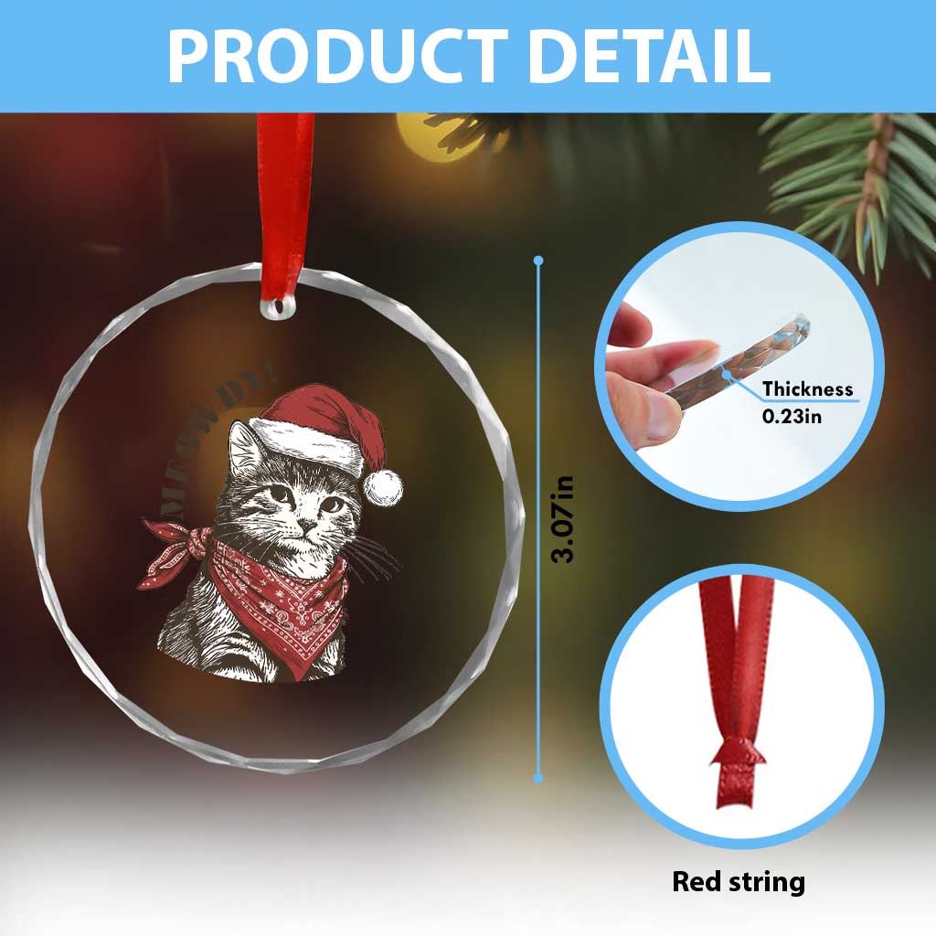 Cowboy Cat Christmas Crystal Glass Ornament Meowdy Western Rodeo - Wonder Print Shop