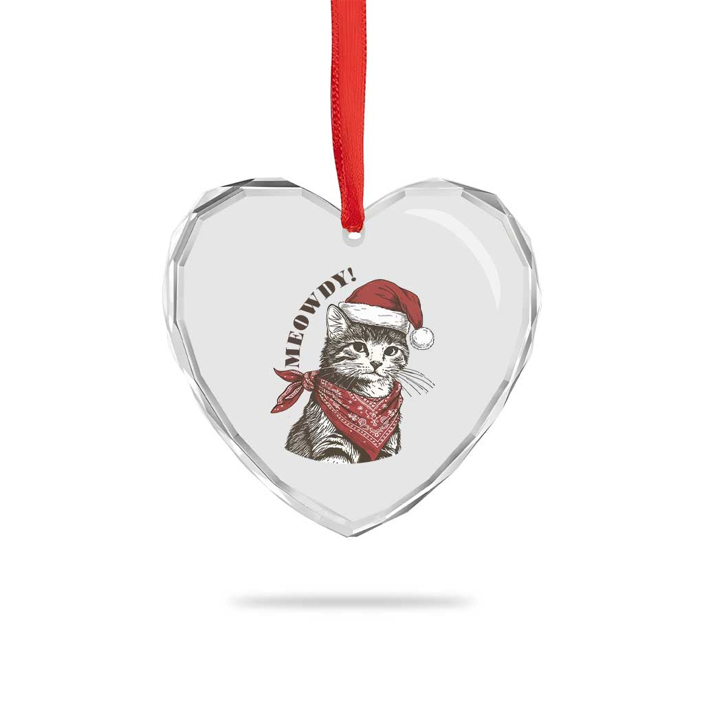 Cowboy Cat Christmas Heart Crystal Glass Ornament Meowdy Western Rodeo - Wonder Print Shop
