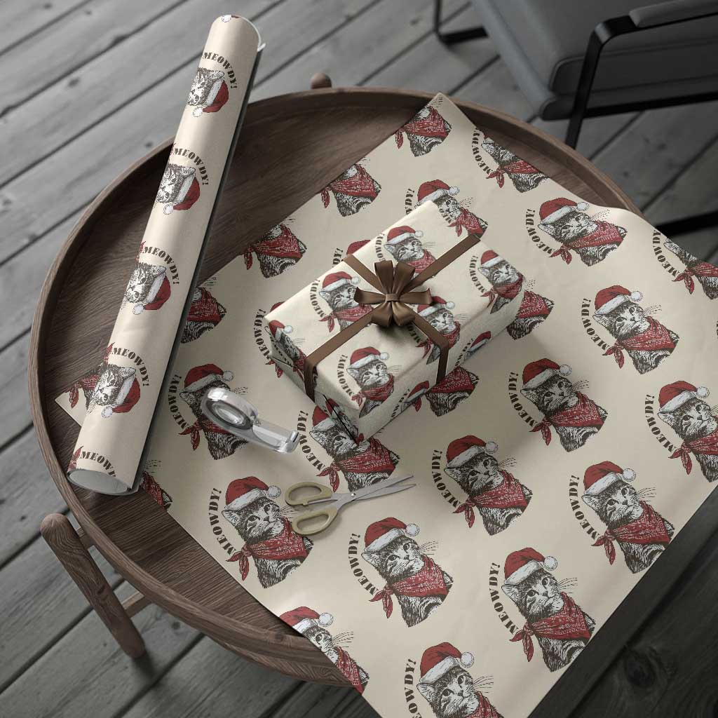 Cowboy Cat Christmas Wrapping Paper Roll Meowdy Western Rodeo - Wonder Print Shop