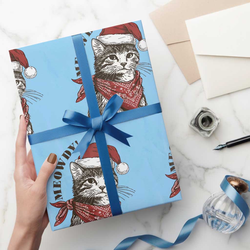 Cowboy Cat Christmas Wrapping Paper Roll Meowdy Western Rodeo - Wonder Print Shop